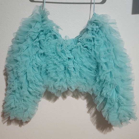 Selezza London Ruffled Mesh Crop Top in Aqua Size S - Picture 12 of 12